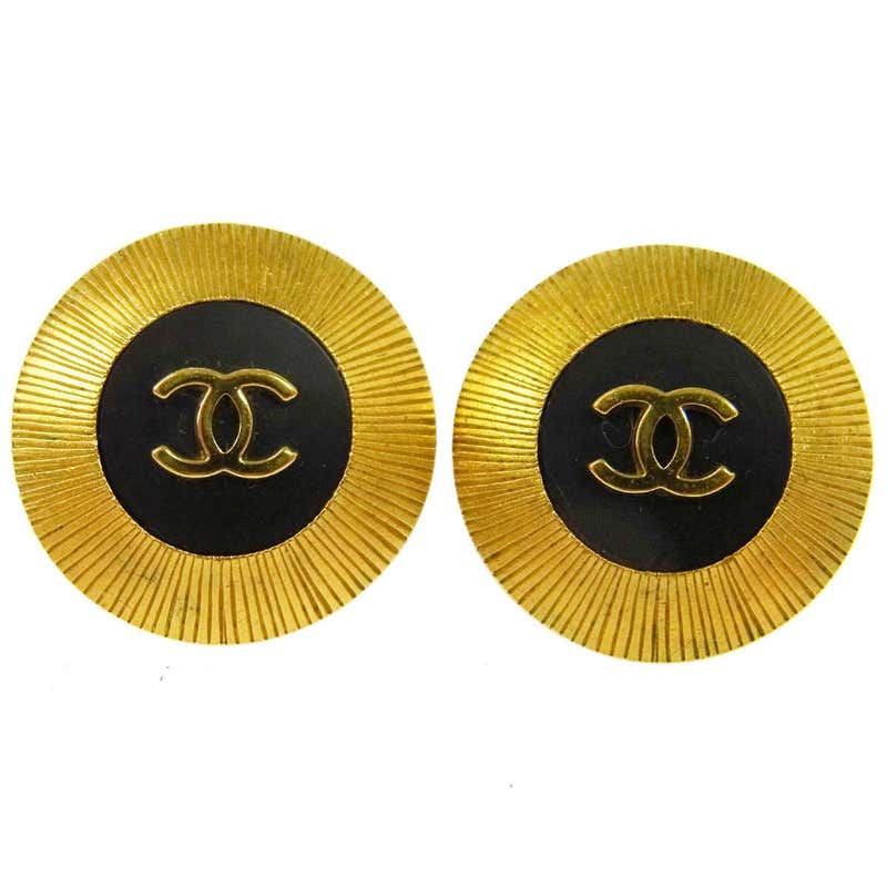 Chanel Gold Textured Black Charm Starburst Evening Stud Earrings in Box ...