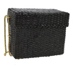 Chanel Rare Black Wicker Picnic Lunch Box Evening Shoulder Bag