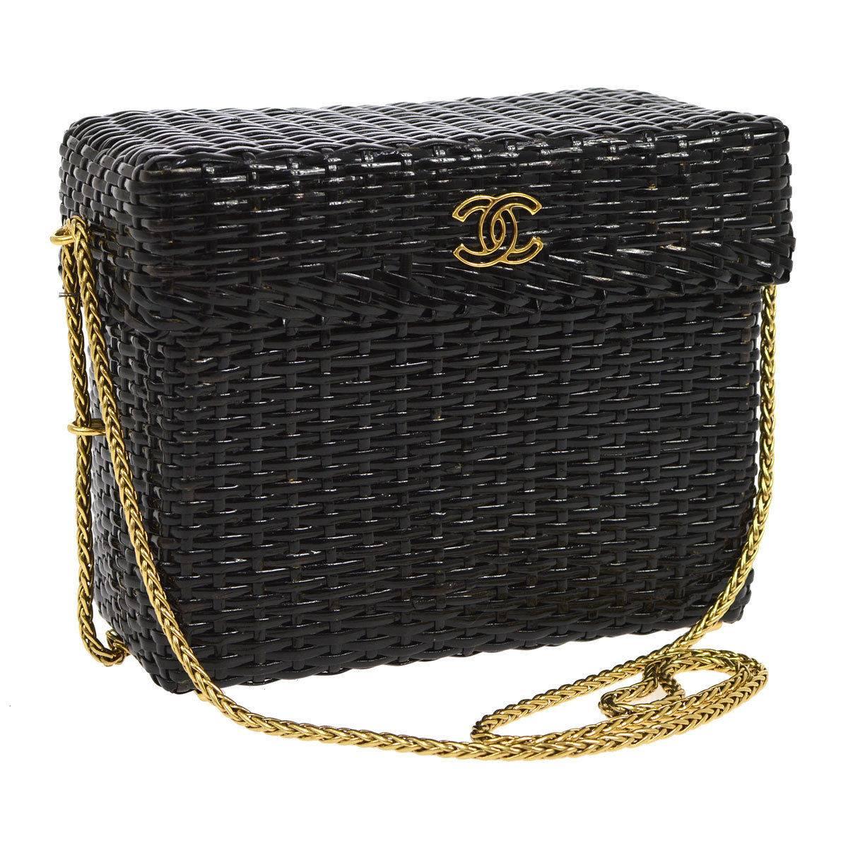 Chanel Rare Black Wicker Picnic Lunch Box Evening Shoulder Bag at 1stDibs