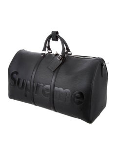 Louis Vuitton Supreme NEW Black Leather Men's Travel Duffle Carryall Bag in Box