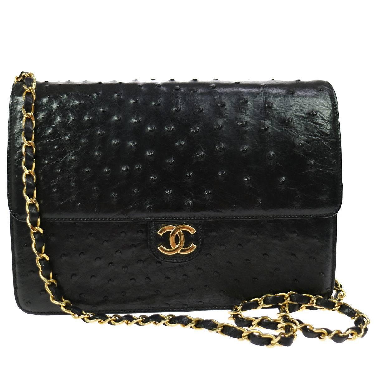 Chanel Black Exotic Skin Leather  2 in 1 Clutch Evening Shoulder Flap Bag