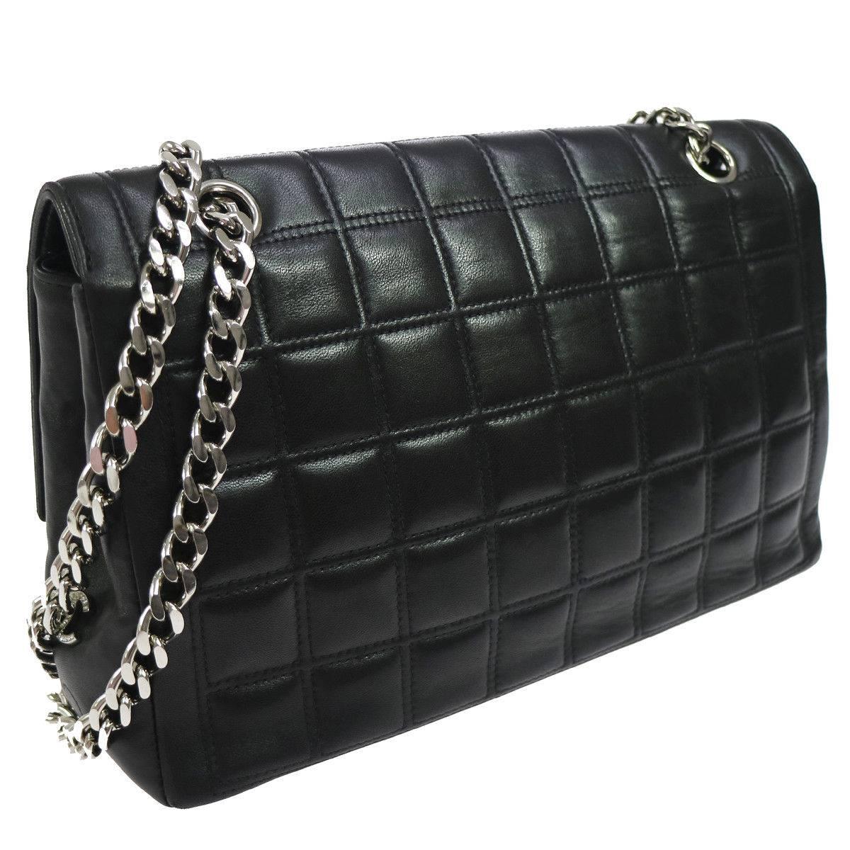 Chanel Black Leather Silver Turnlock Evening Single Double Shoulder Flap Bag  1