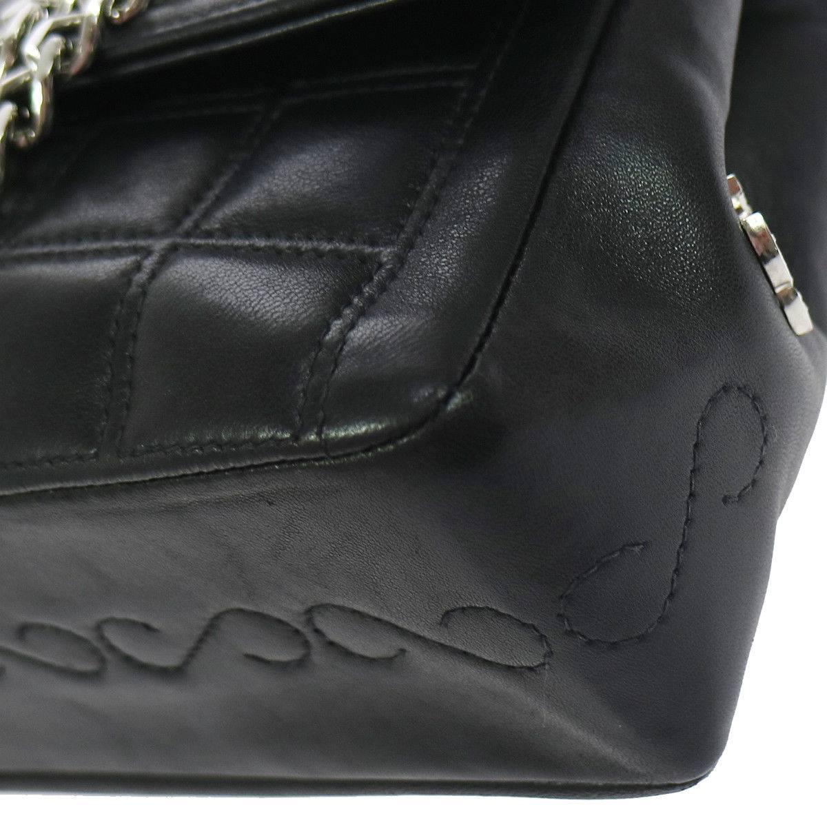 Chanel Black Leather Silver Turnlock Evening Single Double Shoulder Flap Bag  2