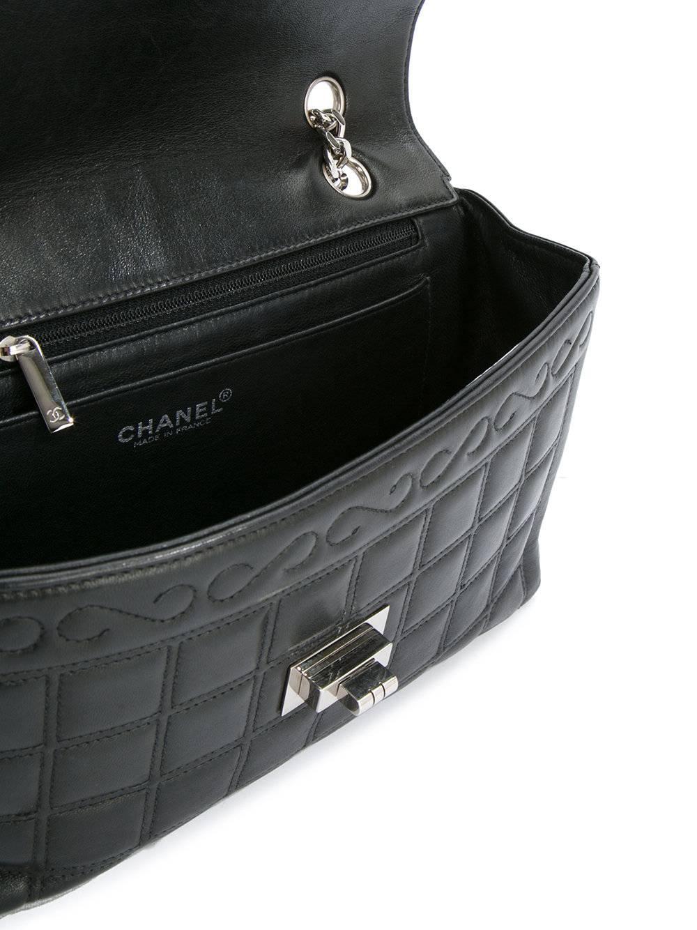 Chanel Black Leather Silver Turnlock Evening Single Double Shoulder Flap Bag  3