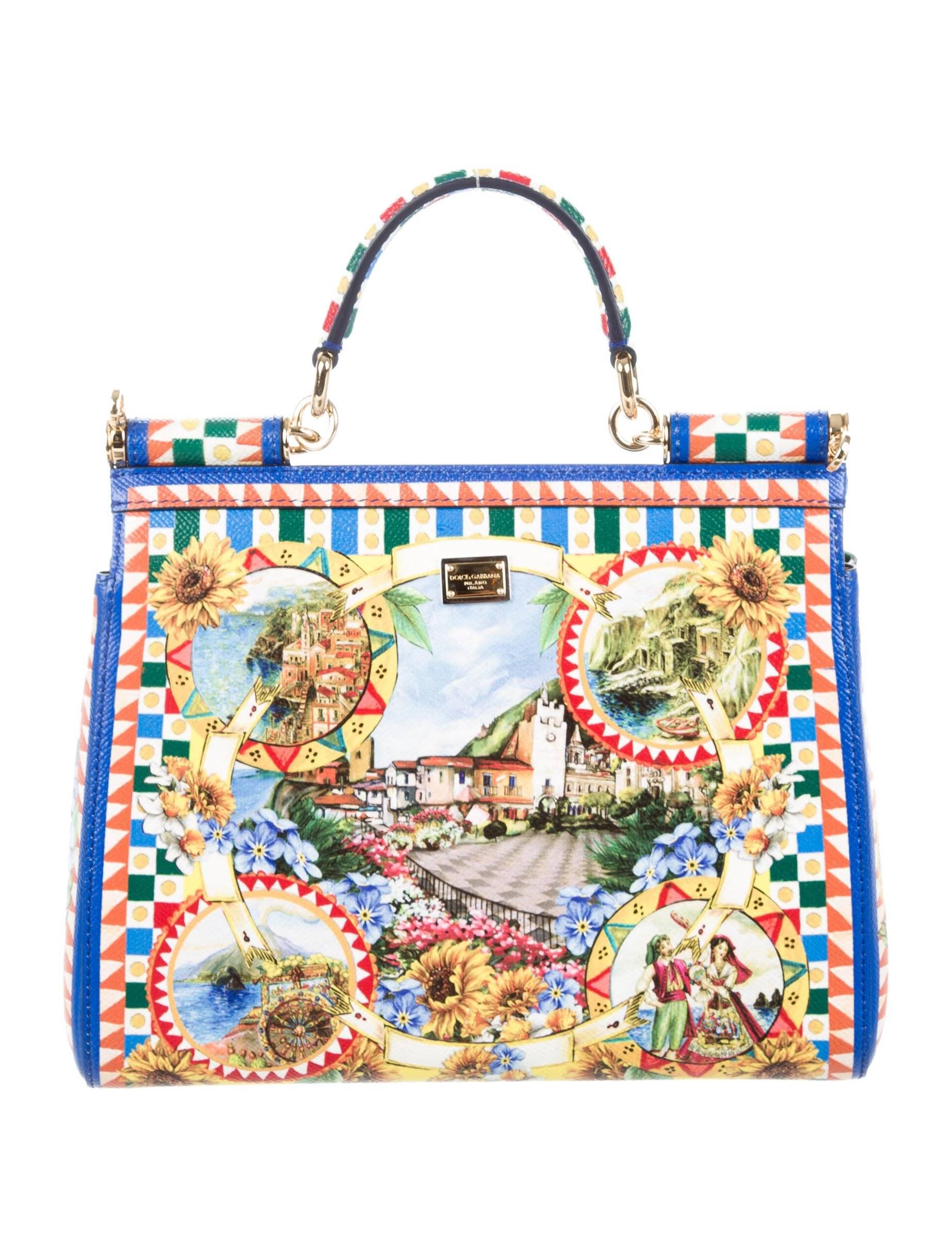 Beige Dolce & Gabbana Runway Printed Kelly Style Top Handle Satchel Shoulder Bag
