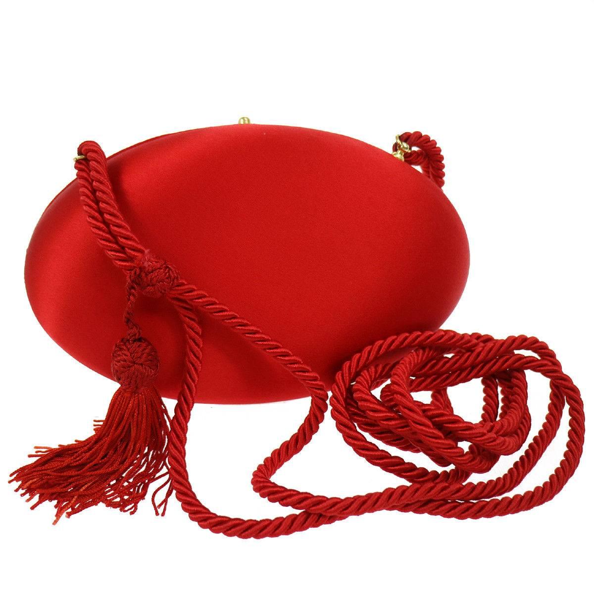 Prada Red Tassel Cord Kisslock Party 2 in 1 Clutch Evening Shoulder Bag in Box
