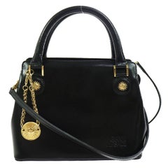Gianni Versace Black Leather Gold Charm Top Handle Satchel Shoulder Bag