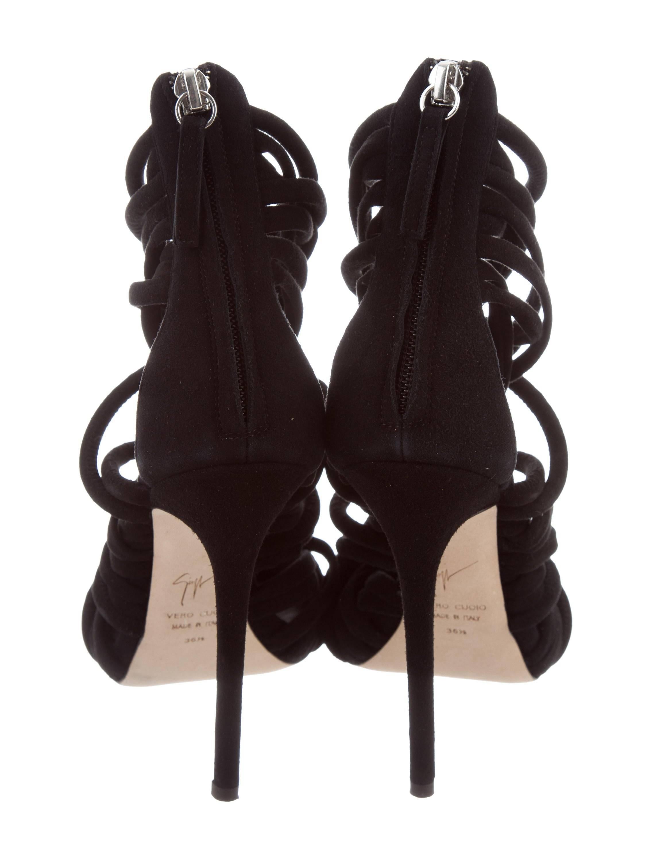 Giuseppe Zanotti Black Suede Gladiator Evening Sandals Heels  In Excellent Condition In Chicago, IL