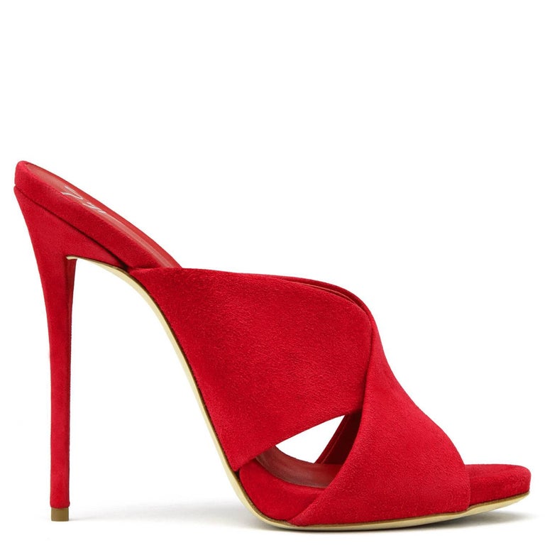 Giuseppe Zanotti New Red Suede Slide In Evening Sandals Heels at ...