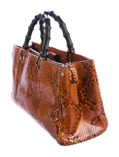 Gucci Cognac Exotic Snakeskin Bamboo Carryall Top Handle Satchel Tote Bag