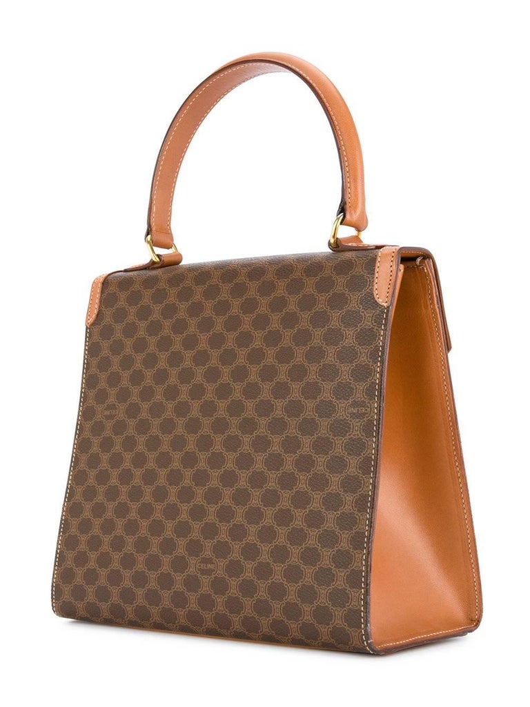 Celine Monogram Cognac Evening Top Handle Satchel Kelly Style Flap Bag
