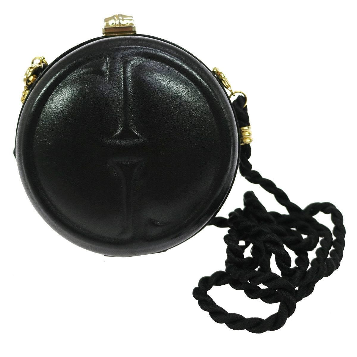 Gucci Black Leather GG Bamboo Kisslock Round 2 in 1 Evening Clutch Shoulder Bag