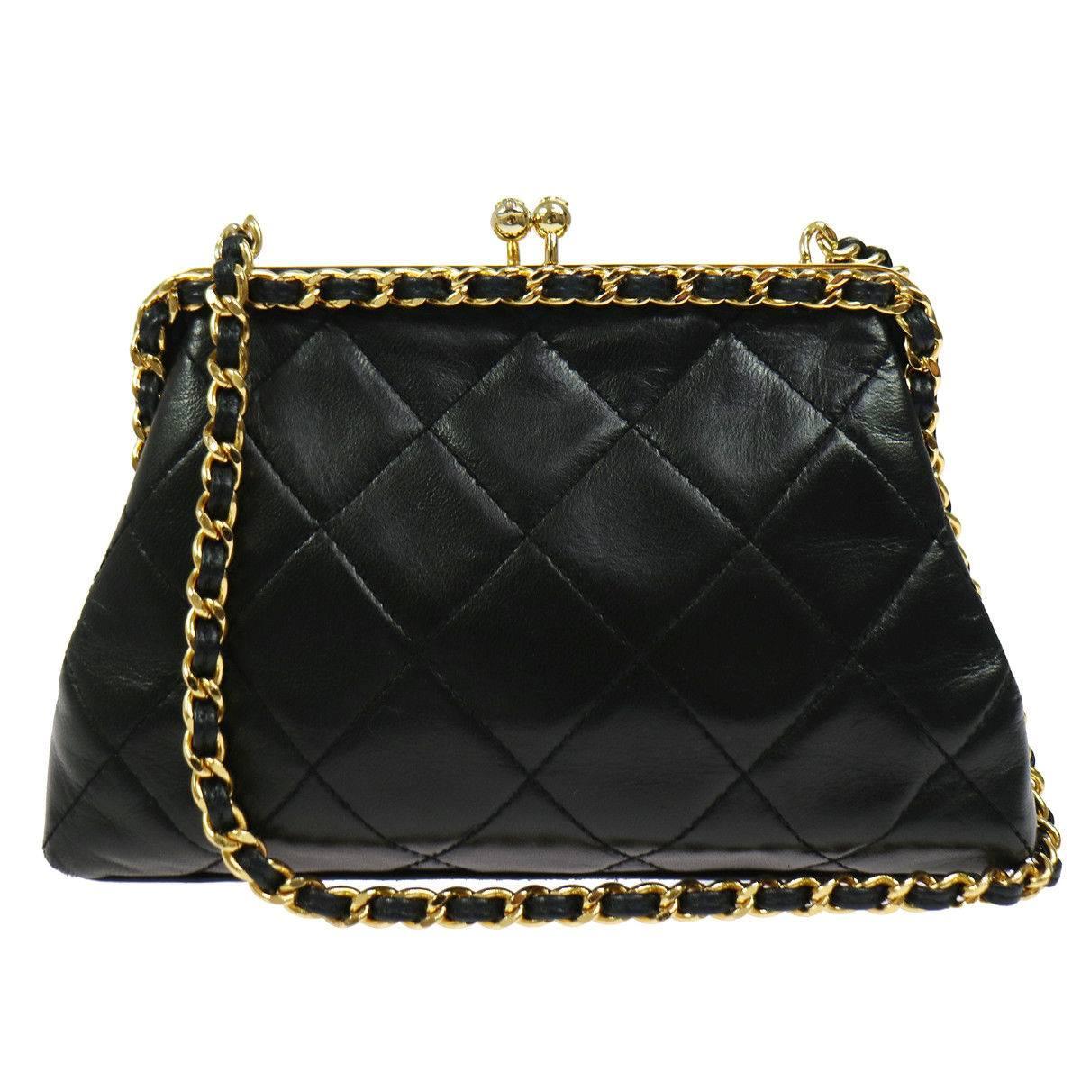 Chanel Black Lambskin Wraparound KissLock Party Evening Shoulder Bag in Box