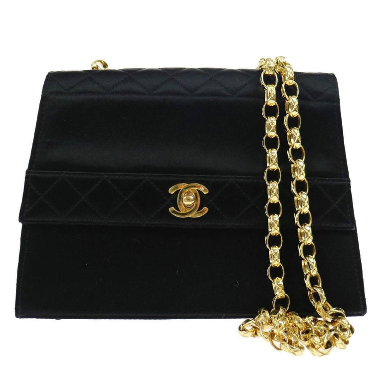 Chanel Black Silk Satin Box Kelly Style Evening Shoulder Bag For Sale at 1stDibs black satin box