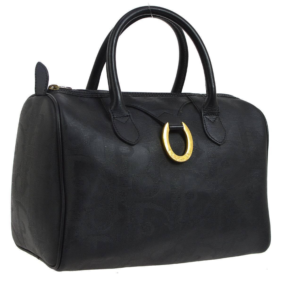 Christian Dior Black Monogram Canvas Logo Satchel Speedy Top Handle Bag