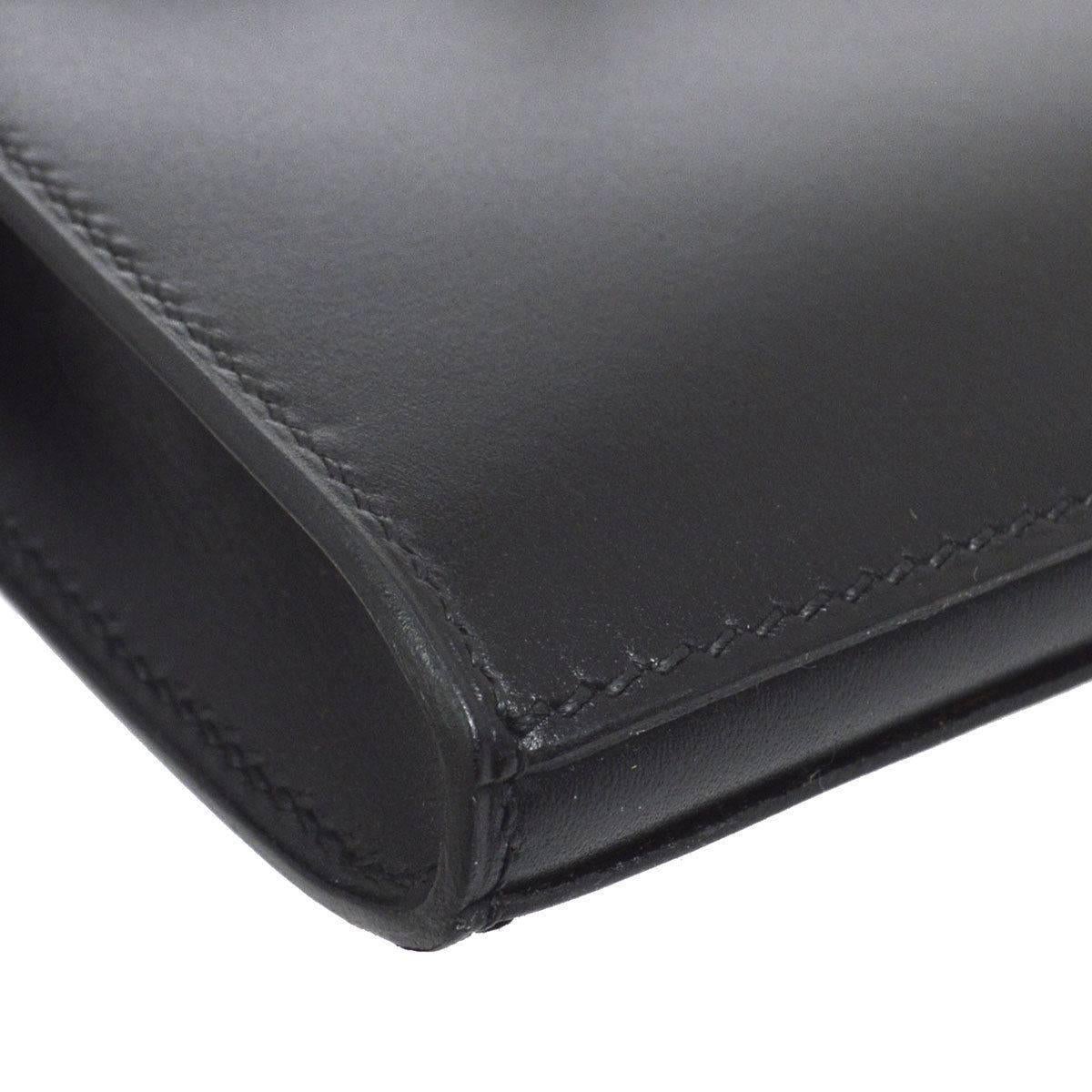 Hermes Black Leather Palladium Evening Envelope Clutch Bag 1