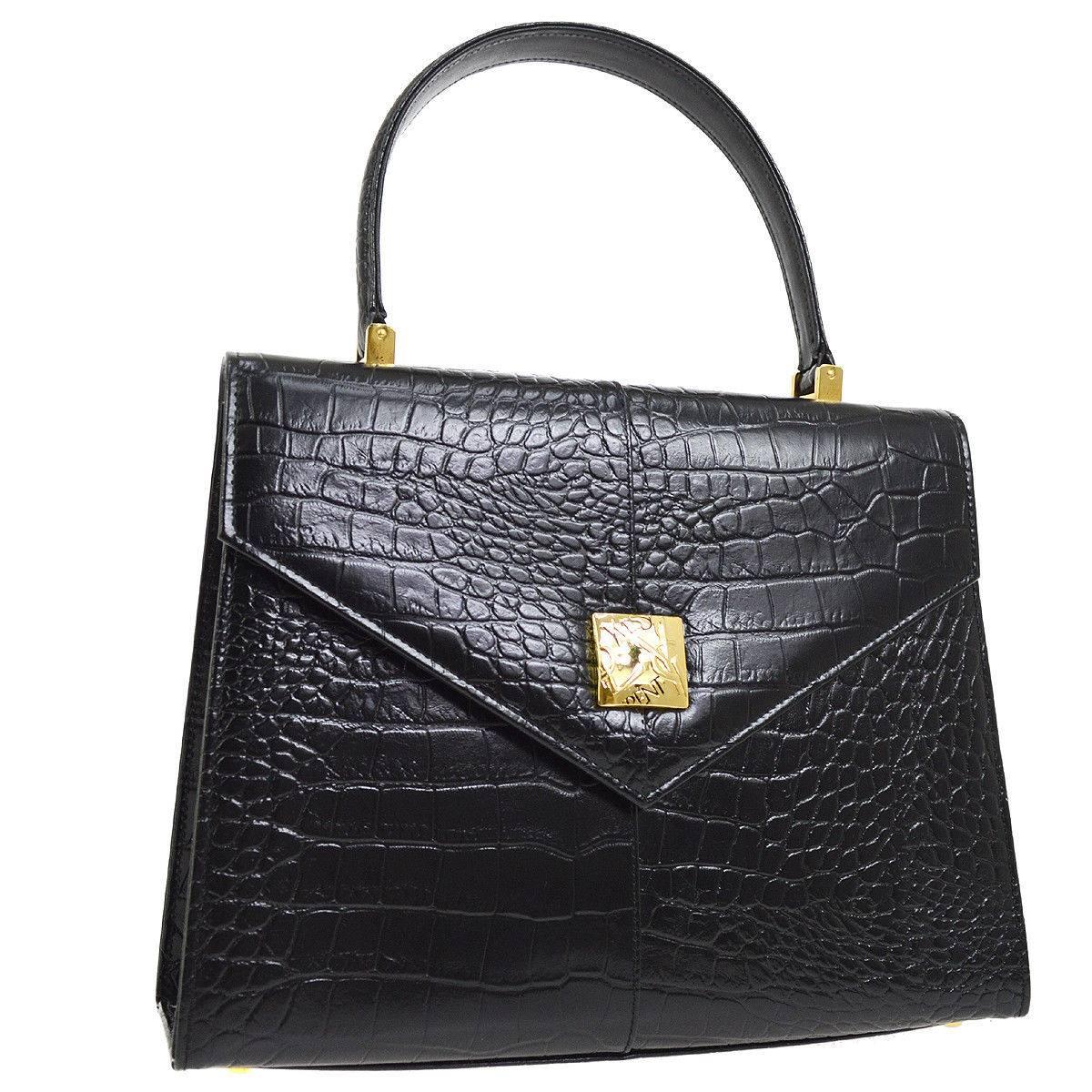 Yves Saint Laurent Black Leather Evening Kelly Style Top Handle Satchel Bag