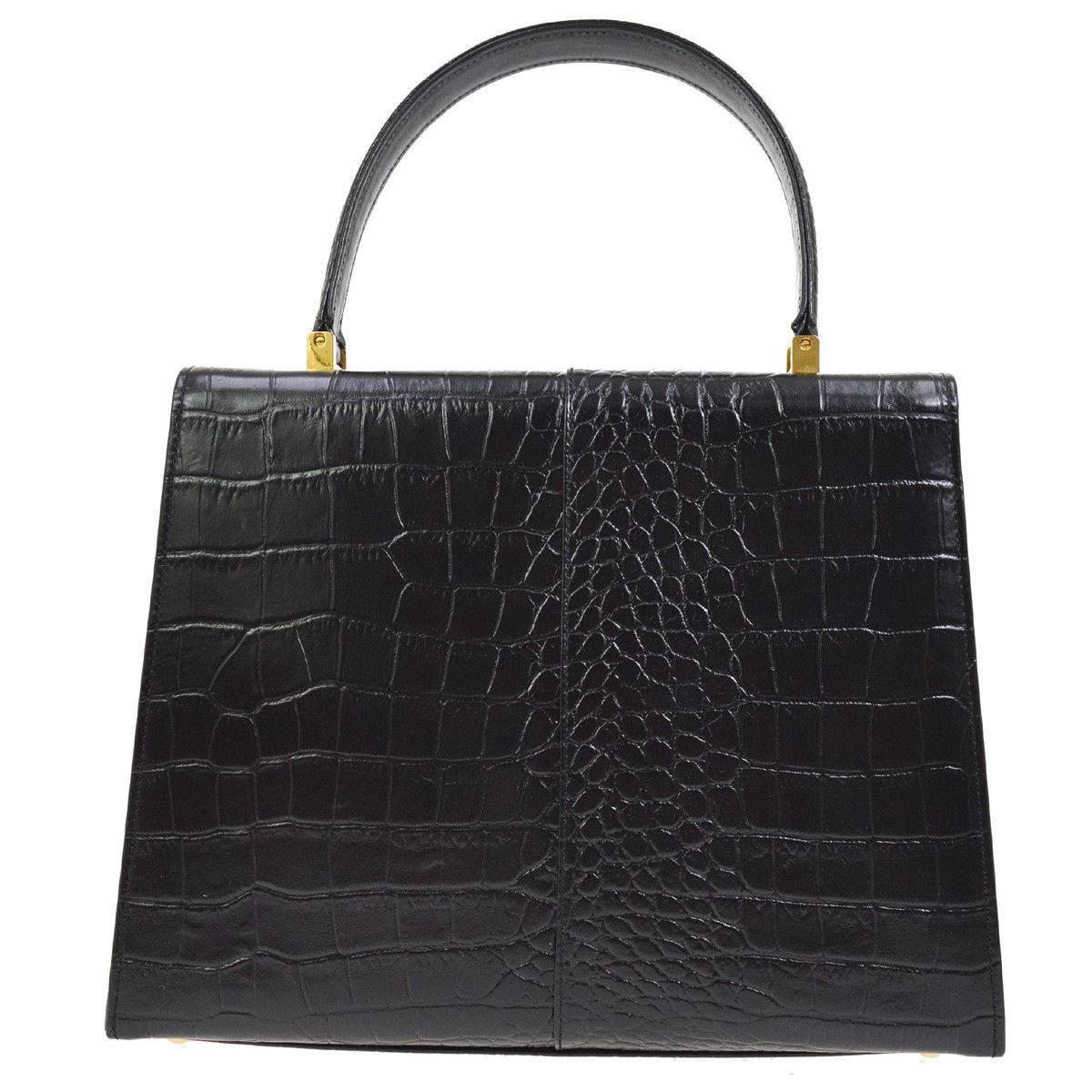 Women's Yves Saint Laurent Black Leather Evening Kelly Style Top Handle Satchel Bag