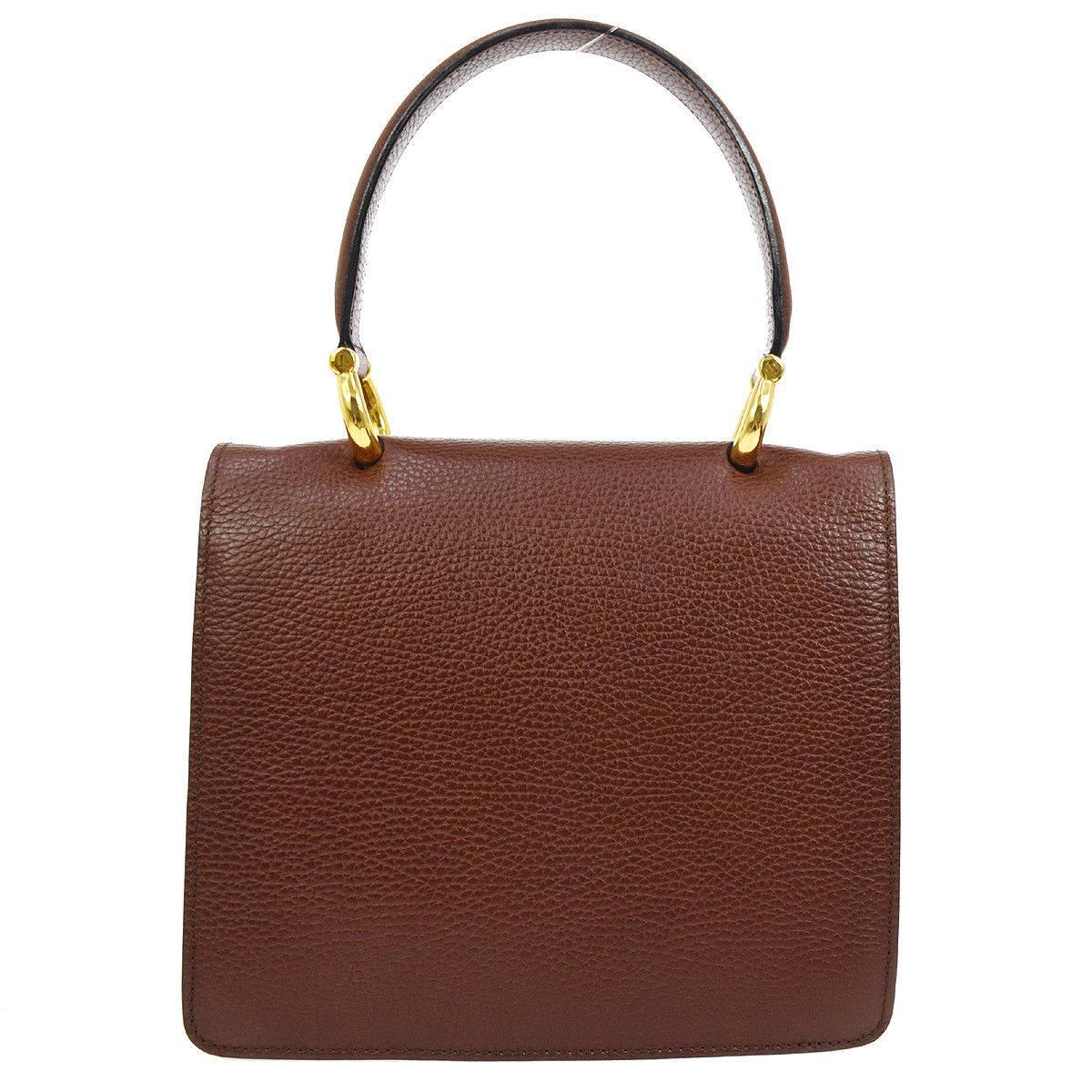 Celine Cognac Leather Gold Kelly Style Evening Top Handle Satchel Flap Bag In Excellent Condition In Chicago, IL