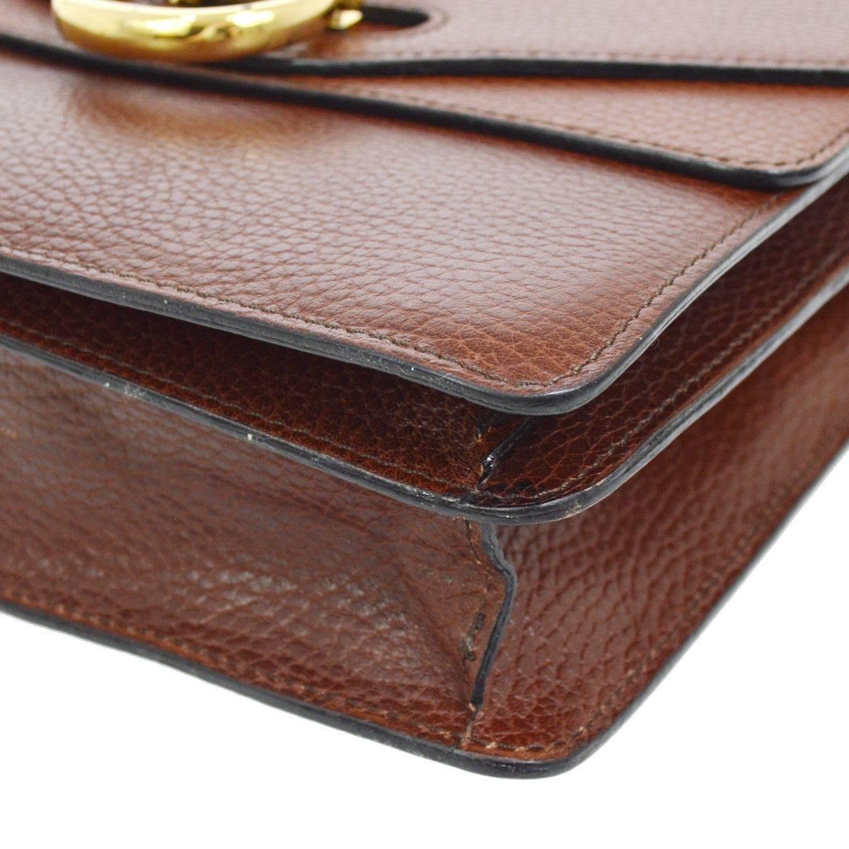 Women's Celine Cognac Leather Gold Kelly Style Evening Top Handle Satchel Flap Bag