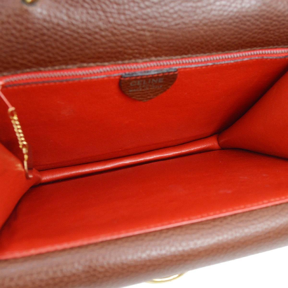 Celine Cognac Leather Gold Kelly Style Evening Top Handle Satchel Flap Bag 1