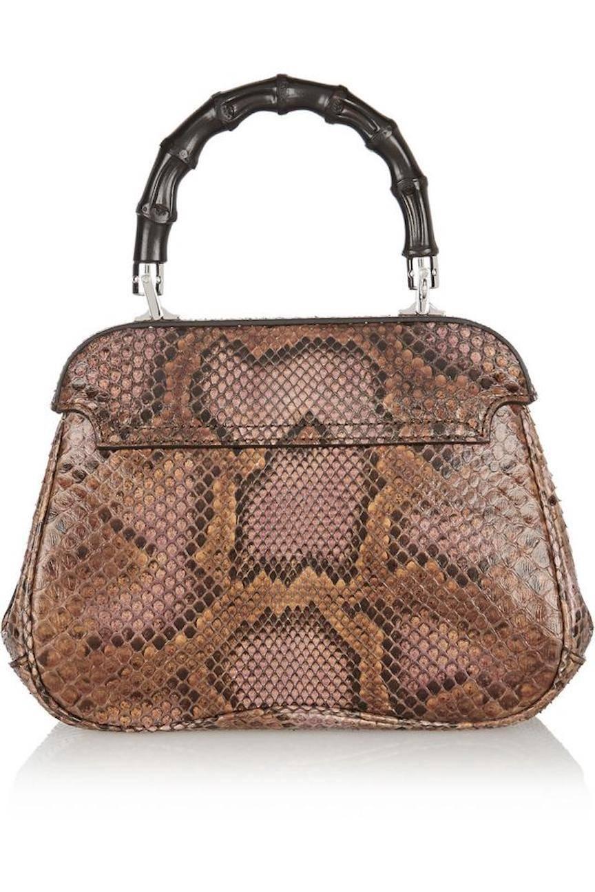 Women's Gucci Python Leather Bamboo Kelly Style Top Handle Satchel Shoulder Bag