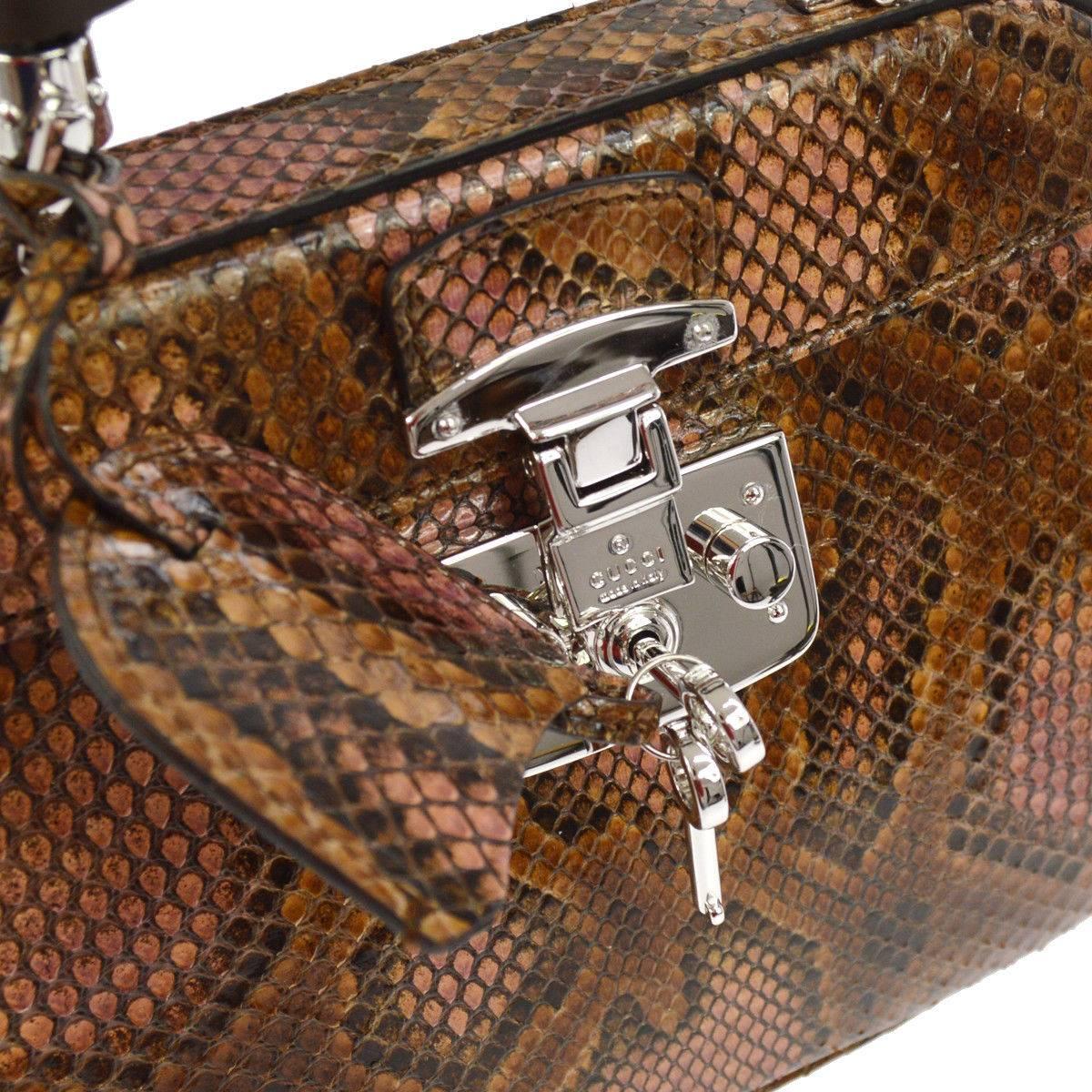 Brown Gucci Python Leather Bamboo Kelly Style Top Handle Satchel Shoulder Bag