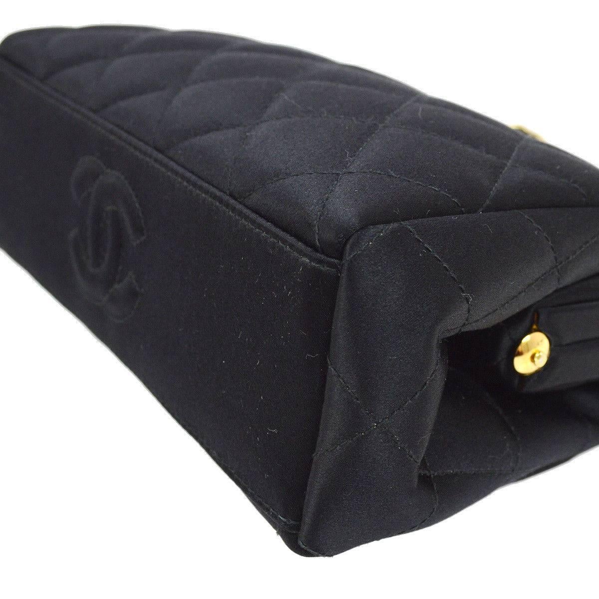 Women's Chanel Black Satin Kisslock 2 in 1 Clutch Party Evening Shoulder Flap Bag