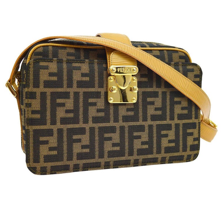 Fendi Monogram Canvas Leather Trim Camera Carryall Crossbody Shoulder