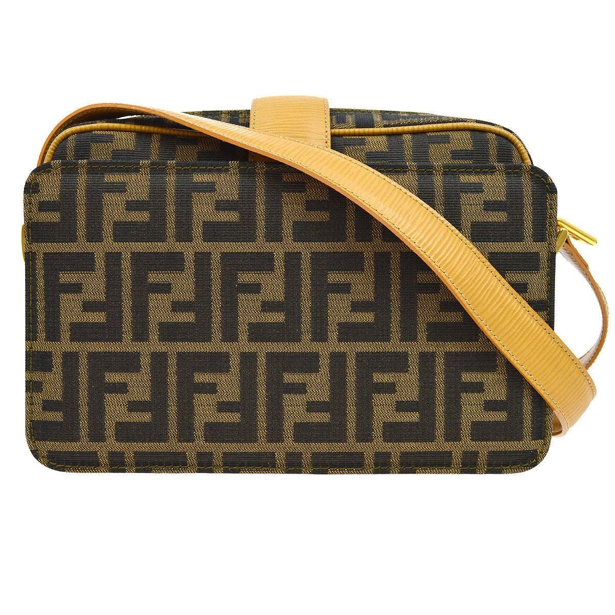 Fendi Monogram Canvas Leather Trim Camera Carryall Crossbody Shoulder Bag In Excellent Condition In Chicago, IL