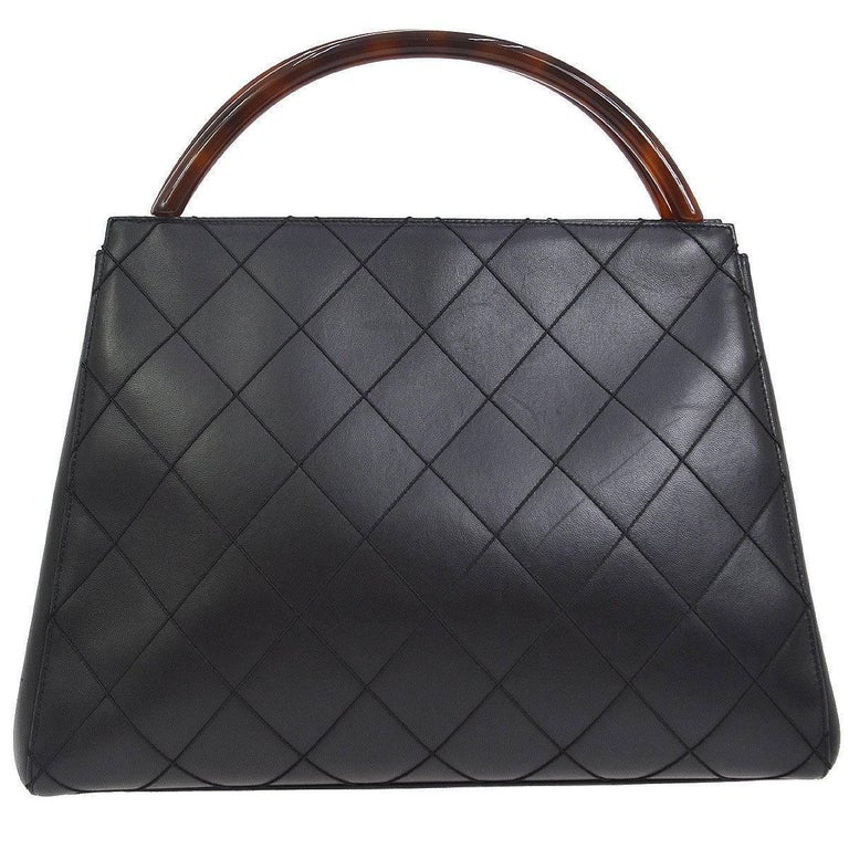 Chanel Black Leather Cross Sch Kelly Brown Tortoise Top Handle Chanel Black Leather Cross Sch Kelly Style Brown Tortoise Top Handle Satchel Bag Plastic