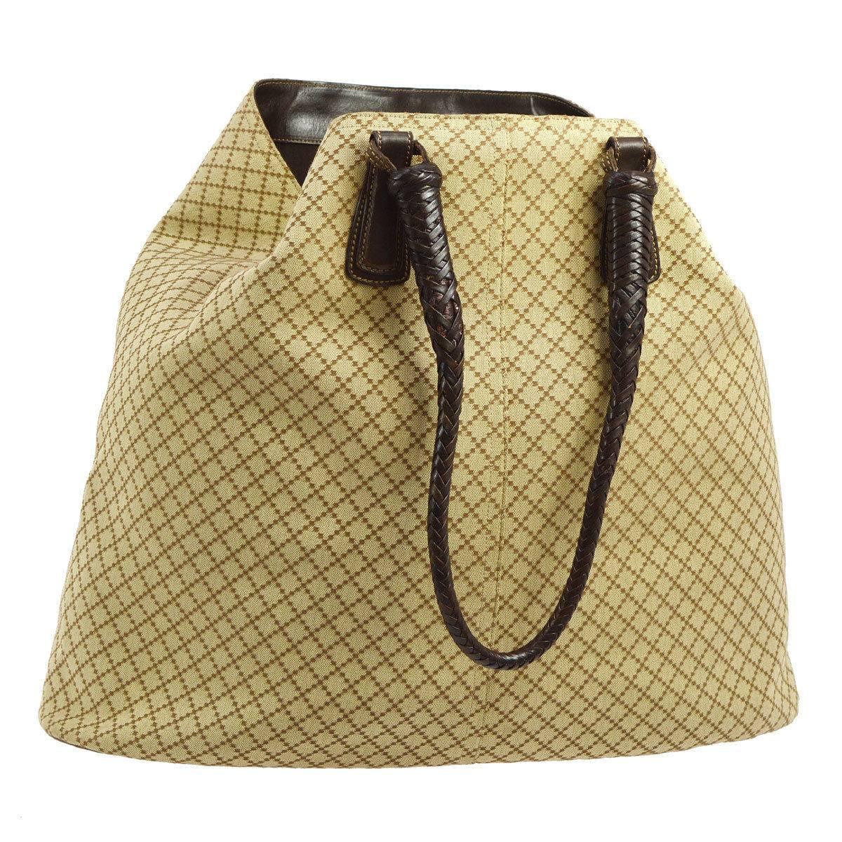 Gucci Monogram Canvas Leather Trim Carryall Travel Large Hobo Shoulder Bag