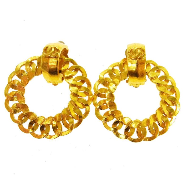 Chanel Gold Braided CC 2 in 1 Charm Hoop Evening Earrings For Sale at ...