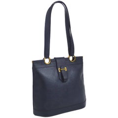 Vintage Hermes Dark Blue Gold Hardware Slip Closure Travel Carryall Tote Shoulder Bag