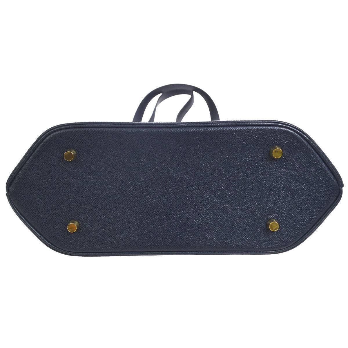 Black Hermes Dark Blue Gold Hardware Slip Closure Travel Carryall Tote Shoulder Bag