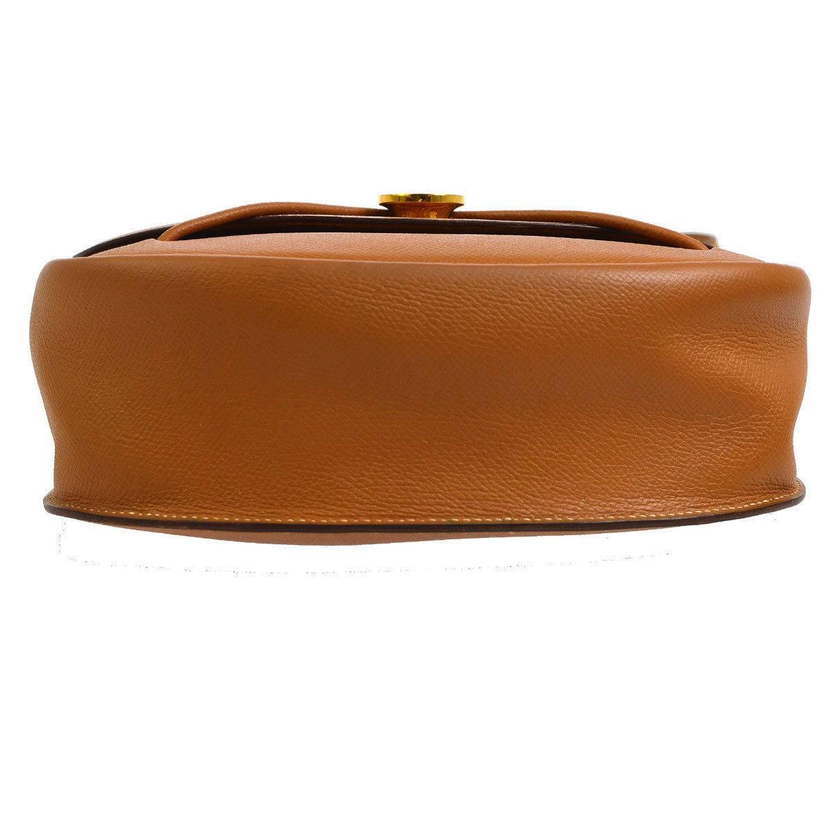 Brown Hermes Rare Cognac Leather Gold Logo Saddle Crossbody Shoulder Flap Bag