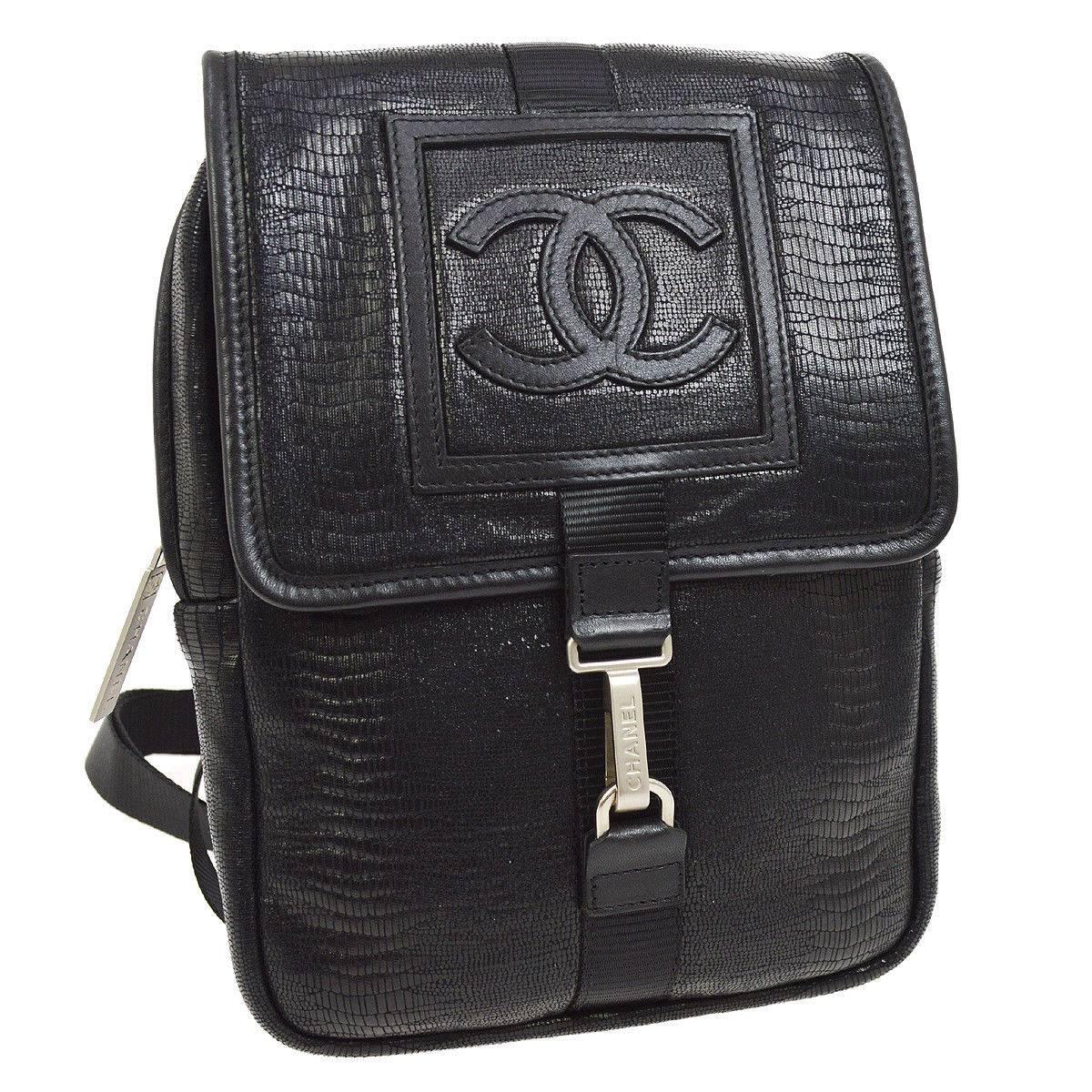 Chanel Black Leather Men's Women's Sling Back Travel Crossbody Shoulder