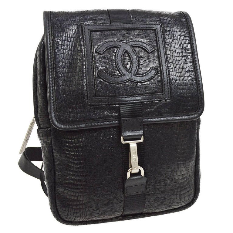 Chanel Black Leather Men's Women's Sling Back Travel Crossbody Shoulder