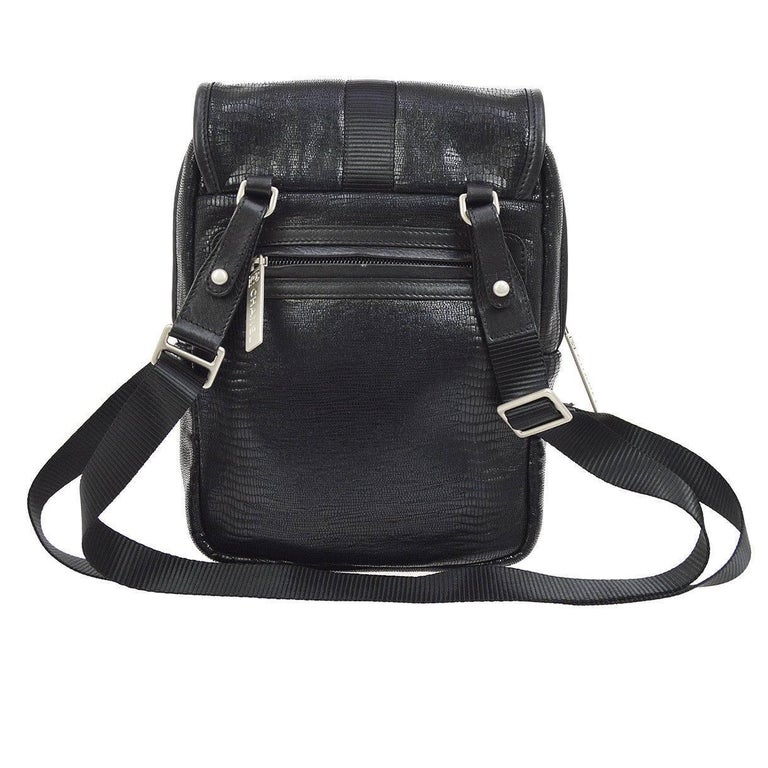 Chanel Black Leather Men's Women's Sling Back Travel Crossbody Shoulder Bag For Sale at 1stDibs