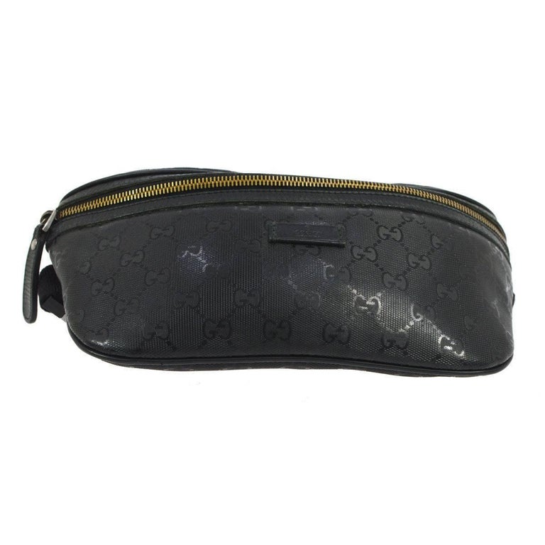 Gucci Black Leather GG Logo Men's / Women's Fanny Pack Waist Bag For