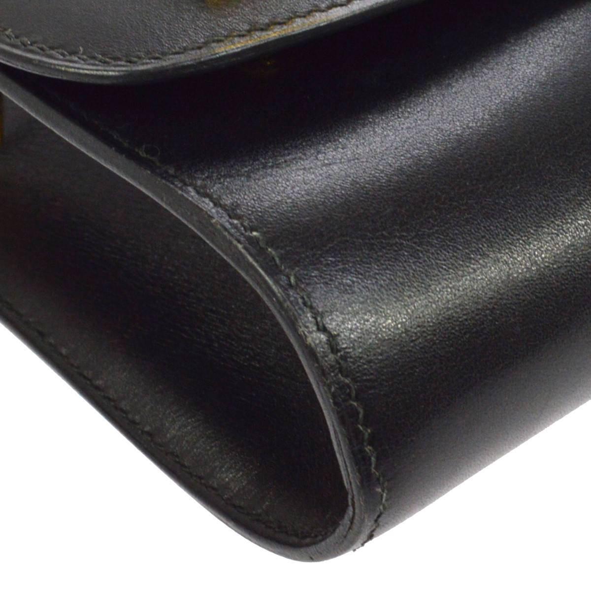 Hermes Black Leather Gold Studded 2 in 1 Clutch Evening Shoulder Flap Bag 1