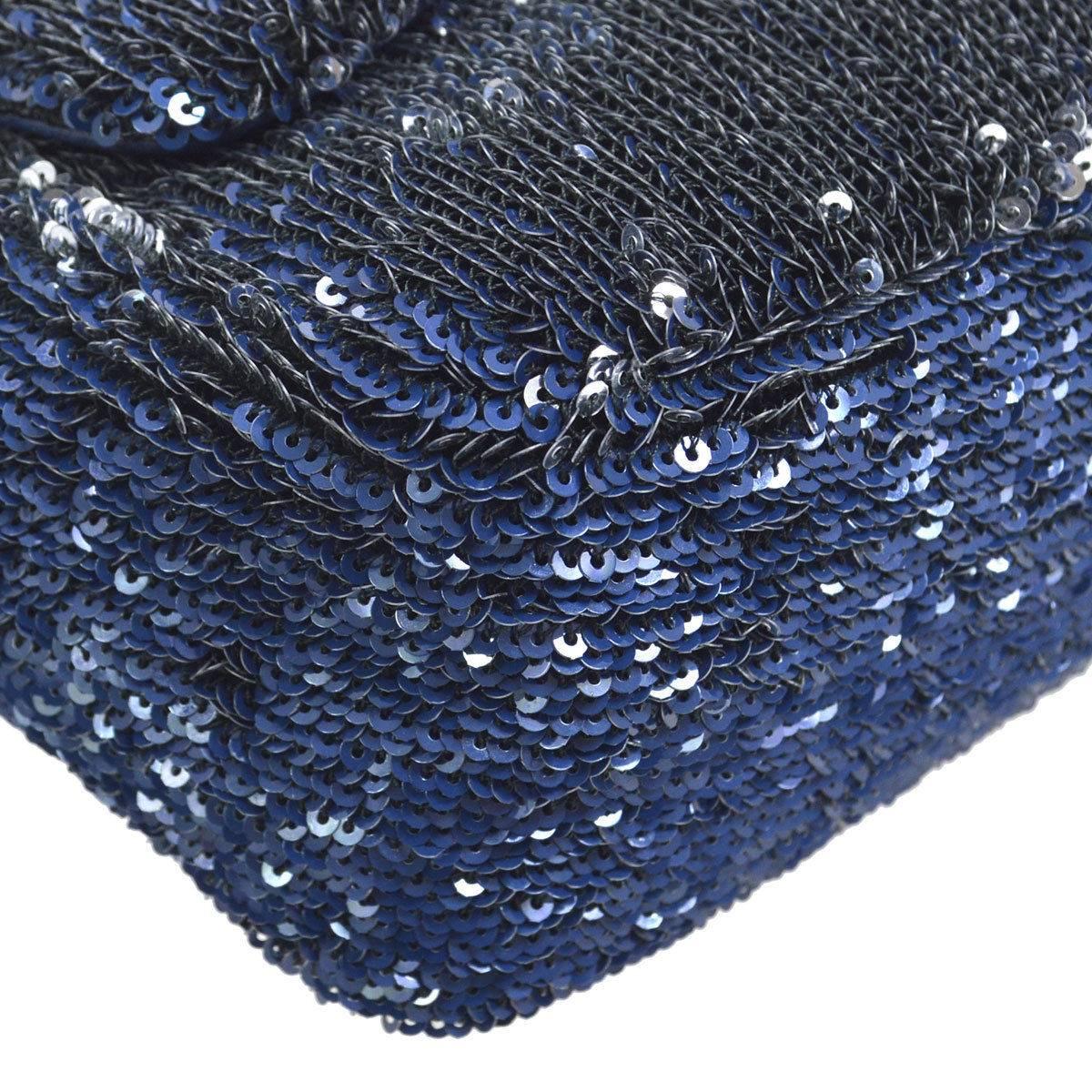 Chanel Limited Edition Blue Sequin Leather Single Double Shoulder Flap Bag 1