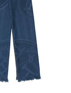 Hermes Navy Blue Cashmere Silk 'H' Logo Men's Women's Suit Scarf