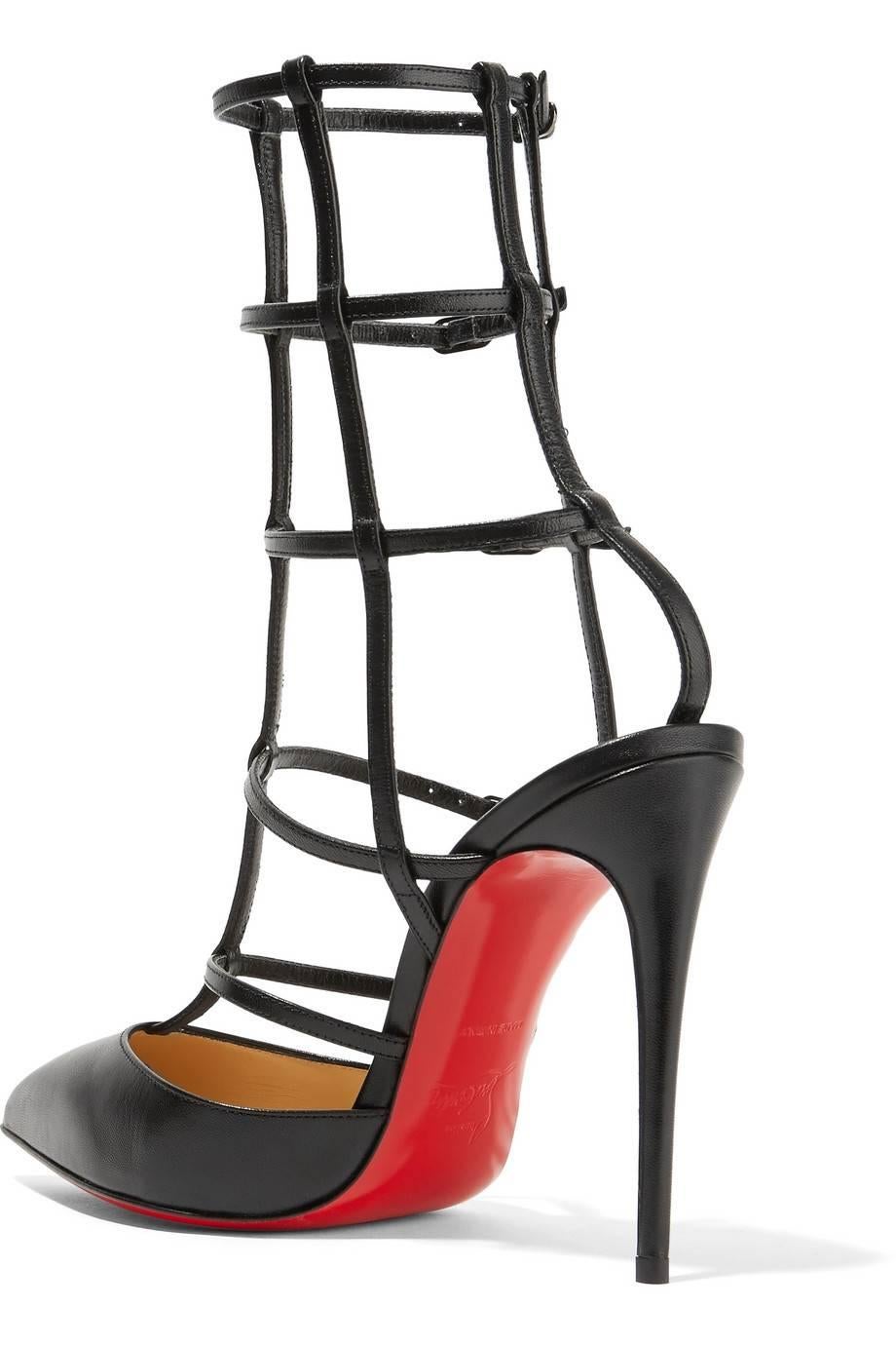 Christian Louboutin Black Leather Cage Evening Sandals Heels Pumps in Box 1
