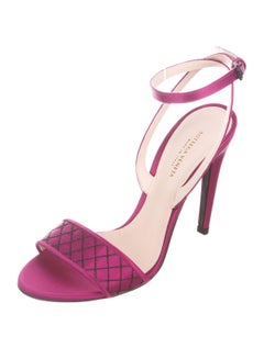 Bottega Veneta Fuchsia Black Whipstitch Satin Evening Sandals Heels