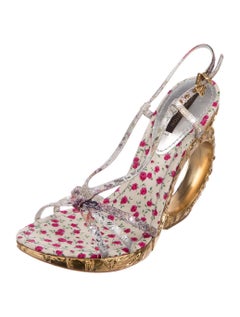 Louis Vuitton Gold Leather Baroque Ornate Runway Sandals Heels