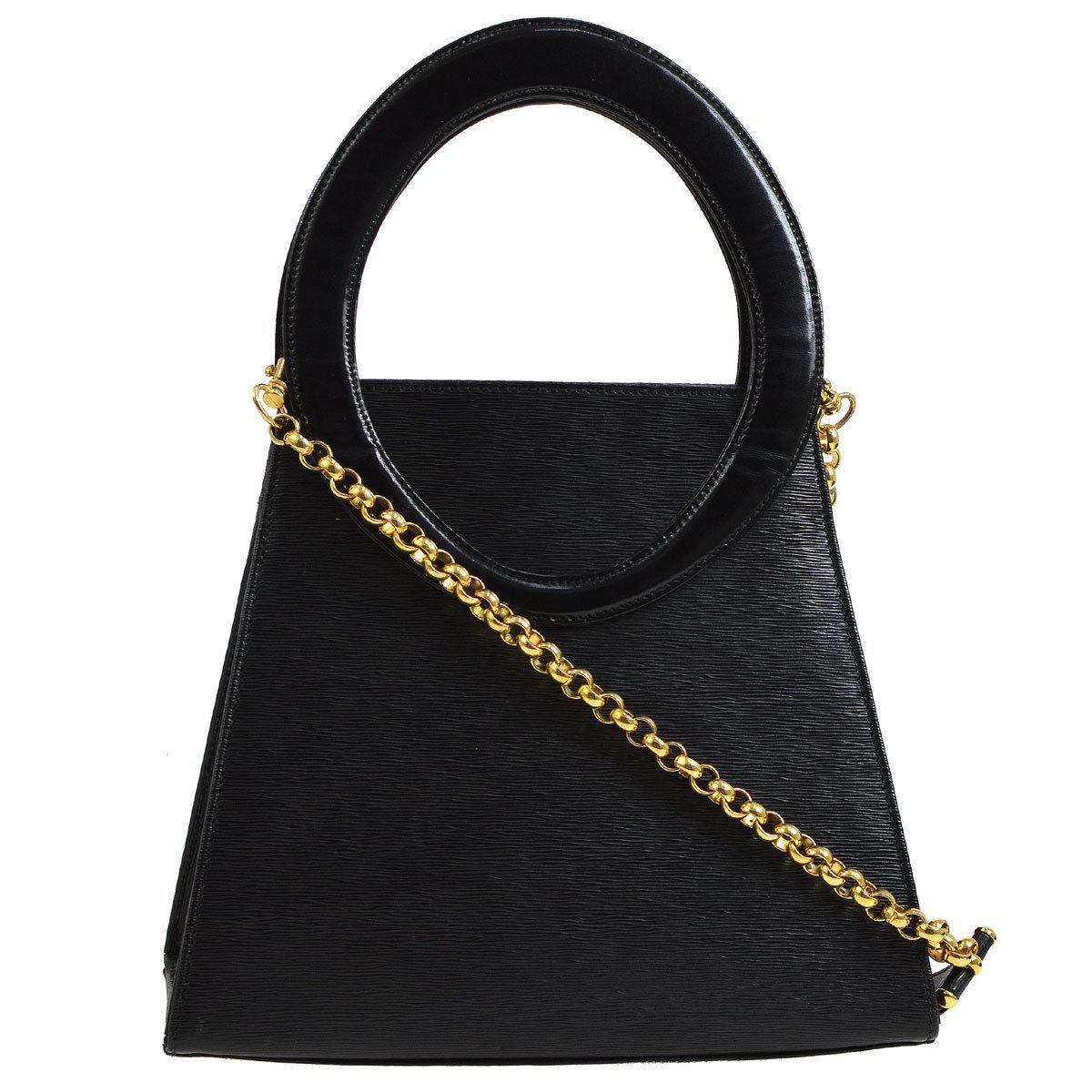 Chloe Black Epi Leather Gold 2 in 1 Top Handle Satchel Shoulder Bag In Excellent Condition In Chicago, IL