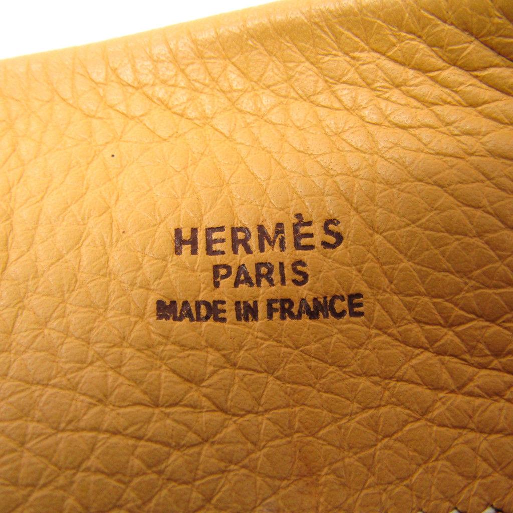 Women's Hermes Mustard Yellow Leather Whipstitch Fold Over Flap Evening Lunch Clutch Bag