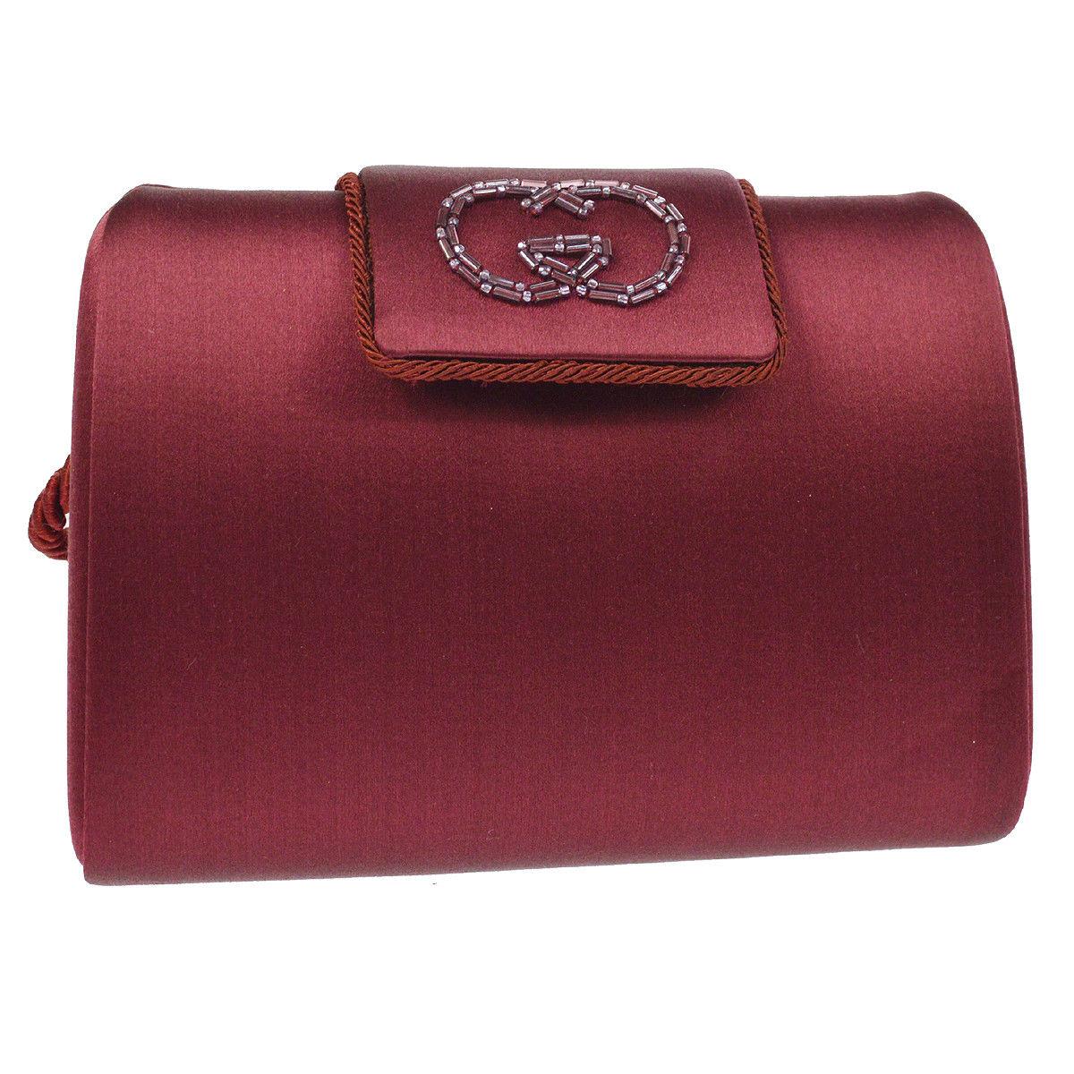 Gucci Burgundy Wine 2 in 1 Evening Shoulder Box Flap Clutch Bag in Box