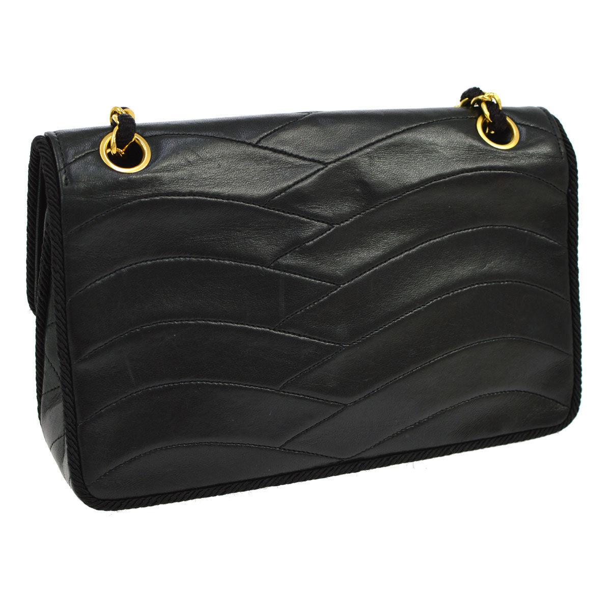 Women's Chanel Vintage Black Small Square Cross Leather Evening Shoulder Flap Bag